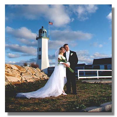 Bride and Groom at Scituate Lighthouse